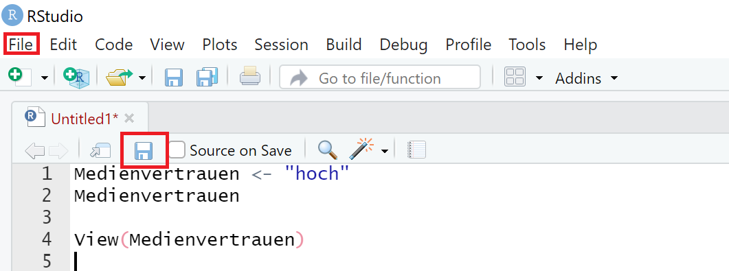 Screenshot RStudio Speichern