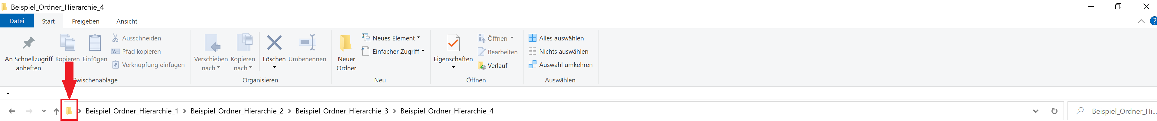 Screenshot vom Dateipfad unter Windows vor dem Klick auf das Ordnersymbol oben links in der Navigationsleiste.